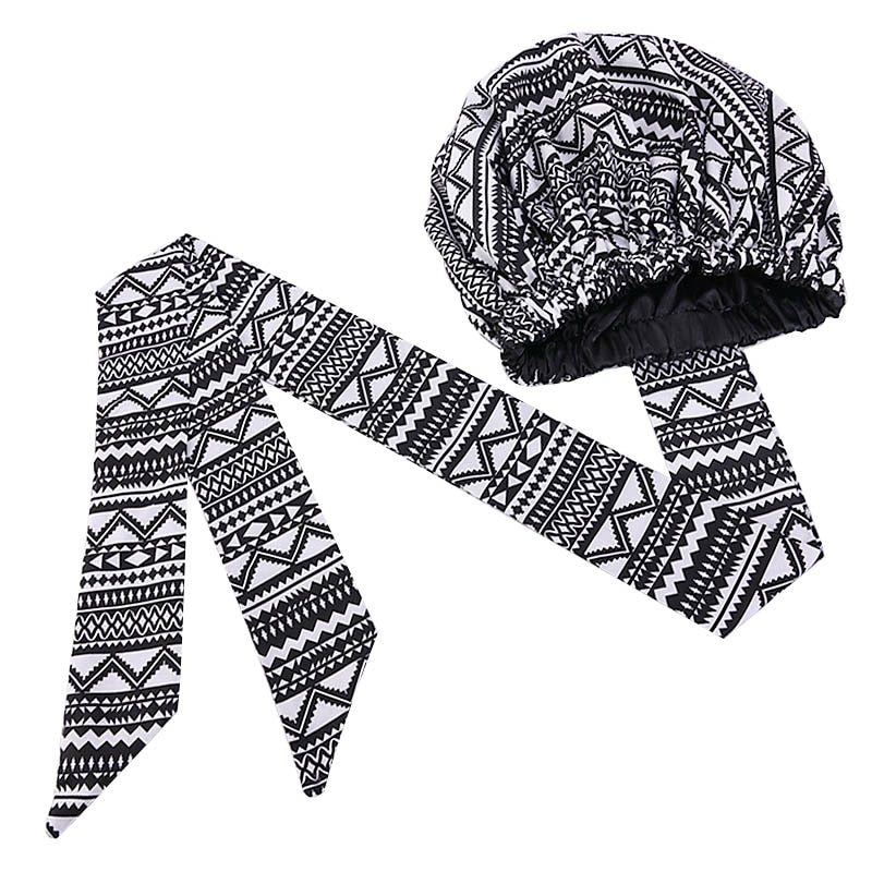 African Print Large Satin Lined Bonnets/ Head wrap with Long Ribbon Tie